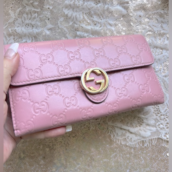 GUCCI AUTHENTICATED Guccissima GG Interlocking Pink Leather Long Wallet/Clutch - Picture 2 of 16